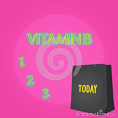 Text sign showing Vitamin B. Conceptual photo Highly important sources and benefits of nutriments folate Color Gift Bag Stock Photo