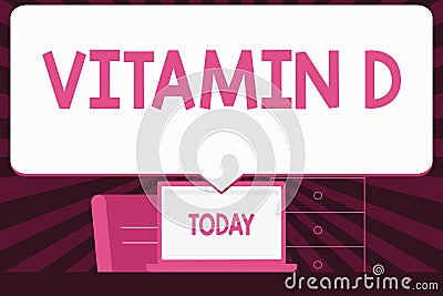 Text sign showing Vitamin D. Conceptual photo Benefits of sunbeam exposure and certain fat soluble nutriments Blank Huge Stock Photo