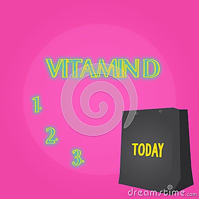 Text sign showing Vitamin D. Conceptual photo Benefits of sunbeam exposure and certain fat soluble nutriments Color Gift Stock Photo