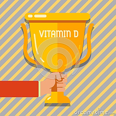 Text sign showing Vitamin D. Conceptual photo Benefits of sunbeam exposure and certain fat soluble nutriments Hand Stock Photo