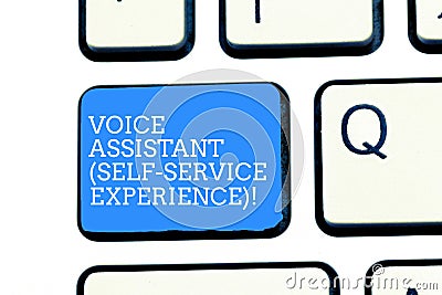 Text sign showing Voice Assistant Self Service Experience. Conceptual photo Artificial intelligence chat bot Keyboard Stock Photo