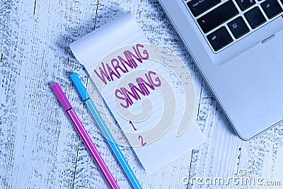 Text sign showing Warning Sinning. Conceptual photo stop the action which is believed to break the laws Trendy laptop blank ruled Stock Photo