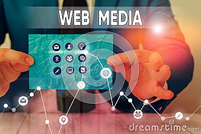 Text sign showing Web Media. Conceptual photo audio and visual forms of communication presented on the web. Stock Photo
