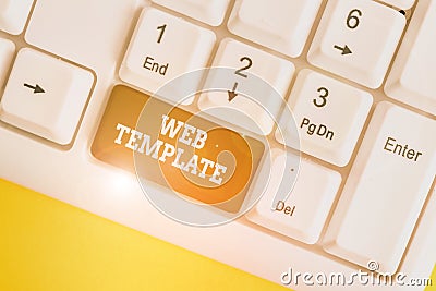 Text sign showing Web Template. Conceptual photo predesigned or plug in webpage or set of HTML webpages White pc Stock Photo