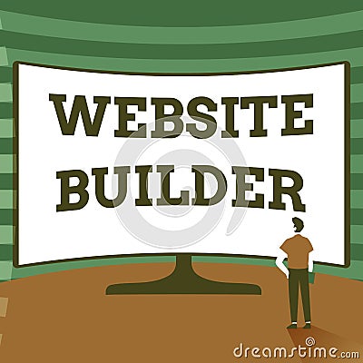 Text sign showing Website Builder. Word for construction of websites without manual code editing Man Standing Stock Photo