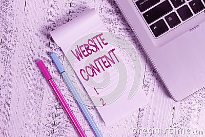 Text sign showing Website Content. Conceptual photo single most important and sought after commodity on the web Trendy laptop Stock Photo