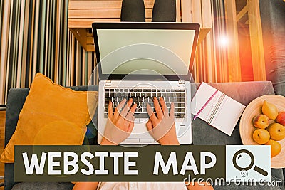 Text sign showing Website Map. Conceptual photo designed to help both users and search engines navigate the site woman Stock Photo