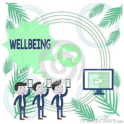 Text sign showing Wellbeing. Conceptual photo A good or satisfactory condition of existence including health SMS Email Stock Photo