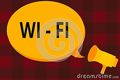 Text sign showing Wi fi. Conceptual photo it provides wireless highspeed Internet and network connections Megaphone make Stock Photo