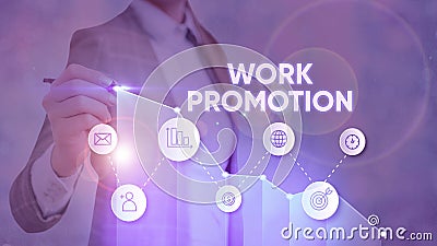 Text sign showing Work Promotion. Conceptual photo advancement of an employee within a company position Stock Photo