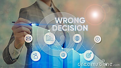 Text sign showing Wrong Decision. Conceptual photo Action or conduct inflicting harm without due provocation. Stock Photo