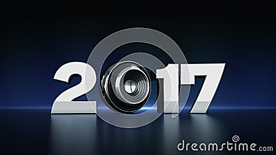 2017 text with sphere speaker 3D Stock Photo