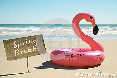 Text spring break in a signboard on the beach Stock Photo