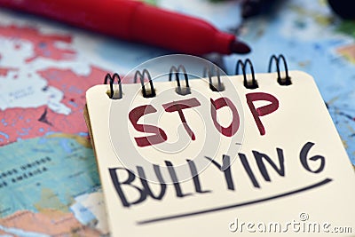 Text stop bullying in a notebook Stock Photo