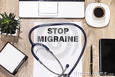 Text Stop Migraine in a notebook on medical forms Stock Photo