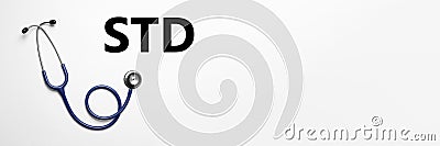 Text STOP STD and stethoscope on white background, top view with space for text. Banner design Stock Photo