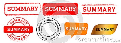 Text summary synopsis summarizing rubber stamp speech bubble label sticker for test examine summarizing Vector Illustration