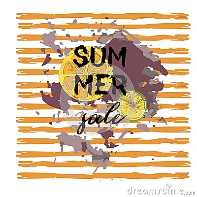 Text Summer sale, discount banners.Juicy pineapplesand citrus w Vector Illustration