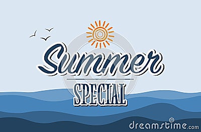 Text Summer Special on blue maritime background Vector Illustration