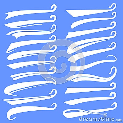 Text text swashes. Typography swishes curly tails for football, baseball team sign. Retro swoosh tails, swirling Vector Illustration