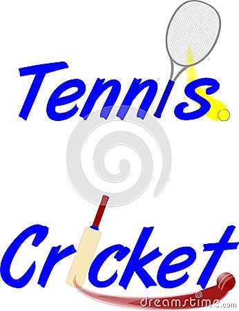 Text Tennis and Cricket Vector Illustration