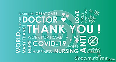 Text Thank you for doctors wordcloud background gradient Vector Illustration