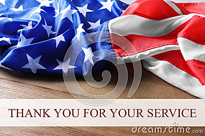 Text THANK YOU FOR YOUR SERVICE and USA flag Stock Photo