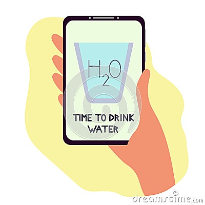 Text time to drink water, mobile app. Healthy and sport lifestyle Cartoon Illustration