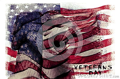 Text veterans day and flag of the US, double exposure Stock Photo