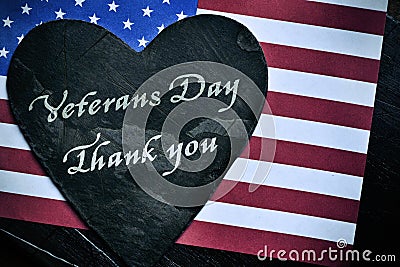 Text veterans day, thank you and the flag of the US Stock Photo