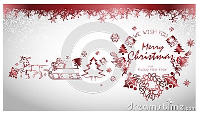 Text We Wish You Merry Christmas and Happy New Year Typographical on shiny Xmas background with winter landscape. Vector Illustration