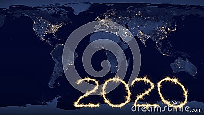 2020 text on world map at night Stock Photo