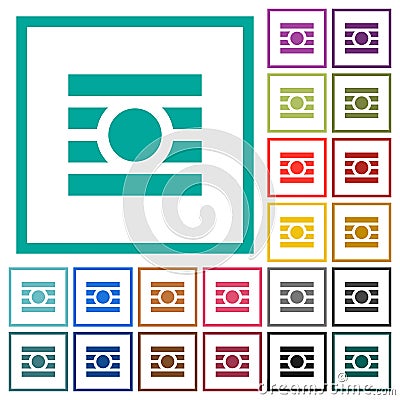 Text wrap around objects flat color icons with quadrant frames Stock Photo