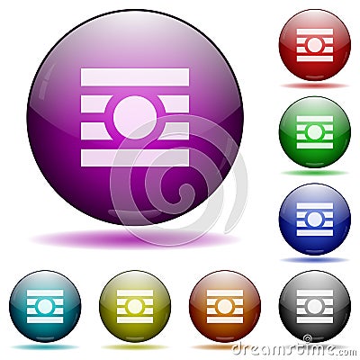 Text wrap around objects icon in glass sphere buttons Stock Photo