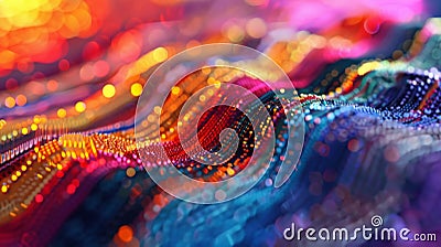 A textile artwork featuring layers upon layers of colorful threads symbolizing the multiple dimensions and parallel Stock Photo