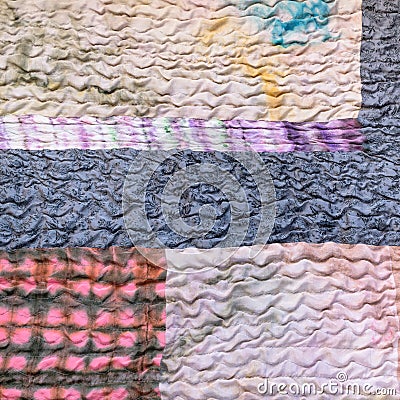 Various sewn pieces of patchwork cloth Stock Photo