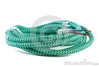 Textile braided electrical cable coil Stock Photo