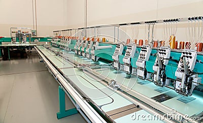 Textile: Industrial Embroidery Machine Stock Photo