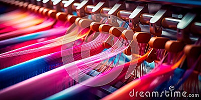 textile machinery weaving and dyeing fabrics. Generative AI Stock Photo