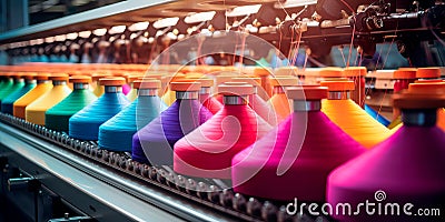 textile machinery weaving and dyeing fabrics. Generative AI Stock Photo