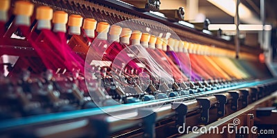 textile machinery weaving and dyeing fabrics. Generative AI Stock Photo