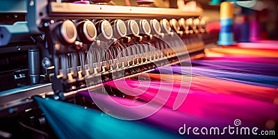 textile machinery weaving and dyeing fabrics. Generative AI Stock Photo