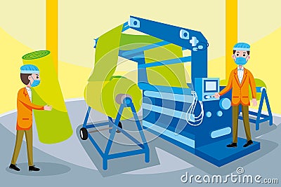 Textile Machinery Worker Profession Cartoon Illustration