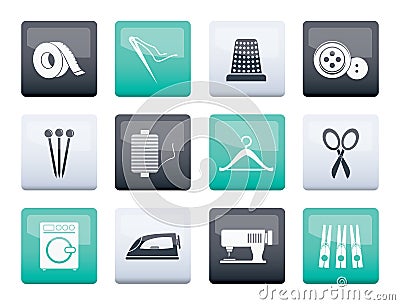 Textile objects and industry icons over color background Vector Illustration