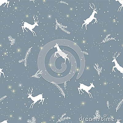 Lovely hand drawn seamless pattern with deer and branches Vector Illustration