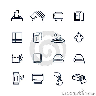 Textile towel and wet paper napkin line vector public sanitary icons Vector Illustration