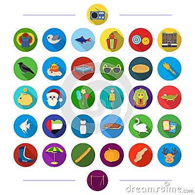 Textiles, architecture, travel and other web icon in flat style.circus, ecology, fauna, icons in set collection. Vector Illustration