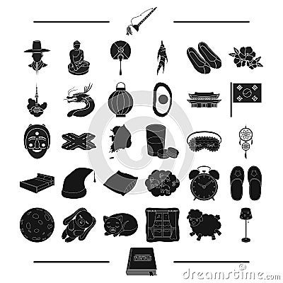 Textiles, furniture, toys and other web icon in black style.rest, tourism, book icons in set collection., Vector Illustration