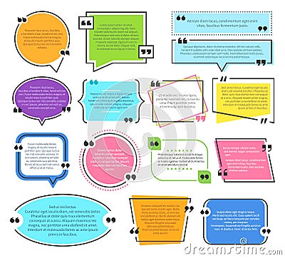 Texting boxes. Quote text design info boxes quotation bubble blog quotes symbols. Speech citation balloons, remark frame Vector Illustration