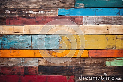 Texture of aged wooden boards with weathered paint. Generative AI Stock Photo